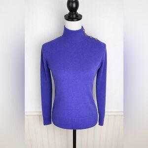 Tory Burch XS Purple Wool Cashmere Mock Neck Sweater Quiet Luxury Career Office